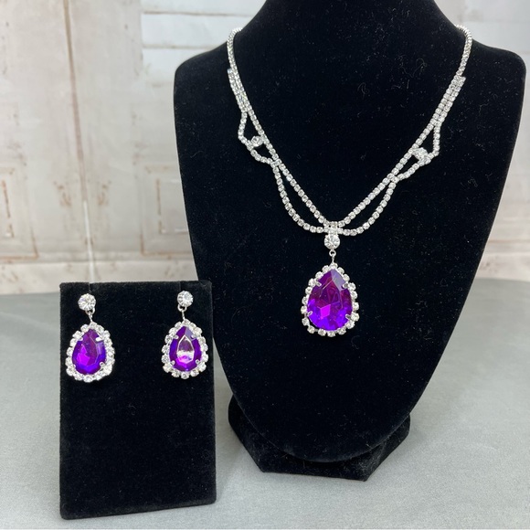 Prom/Special Occasion Necklace and Earrings, Purple - Picture 3 of 12